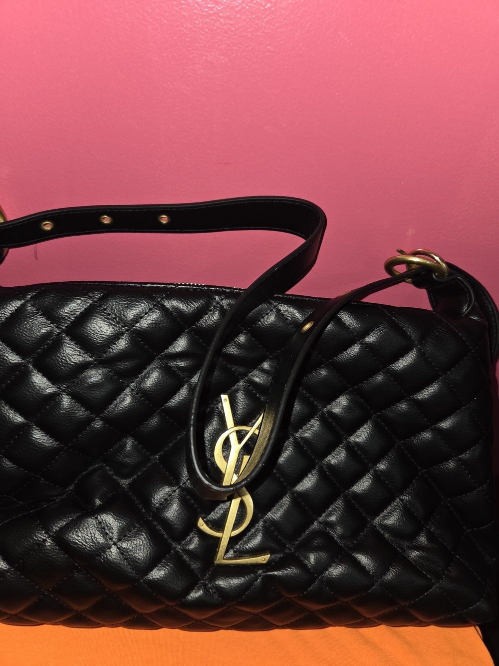 Quilted Black Leather Shoulder Bag with Gold Hardware